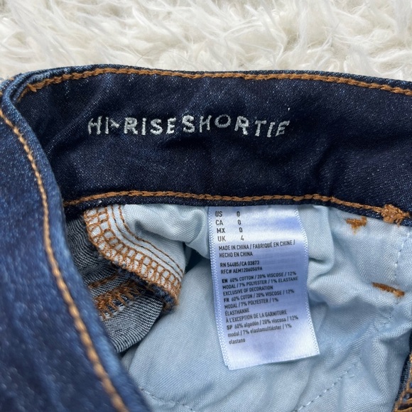 American‎ Eagle Outfitters Hi Rise Denim Shorts Blue Distressed Hem Size 0 EUC - Picture 6 of 6